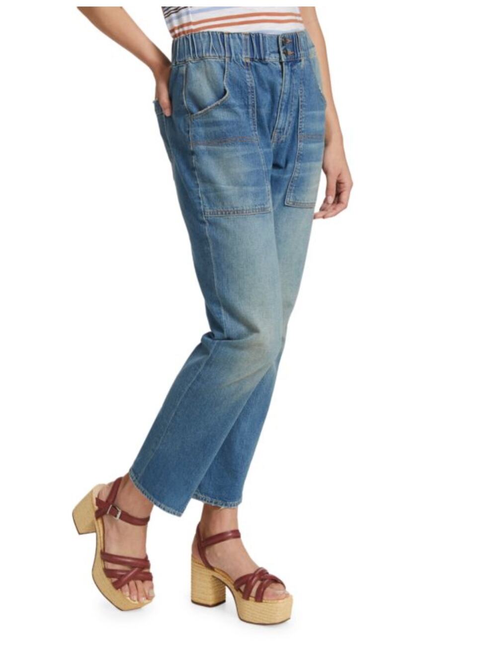 Veronica Beard ARYA Cargo Jeans High Rise Elastic Waist Size 27 Nova
